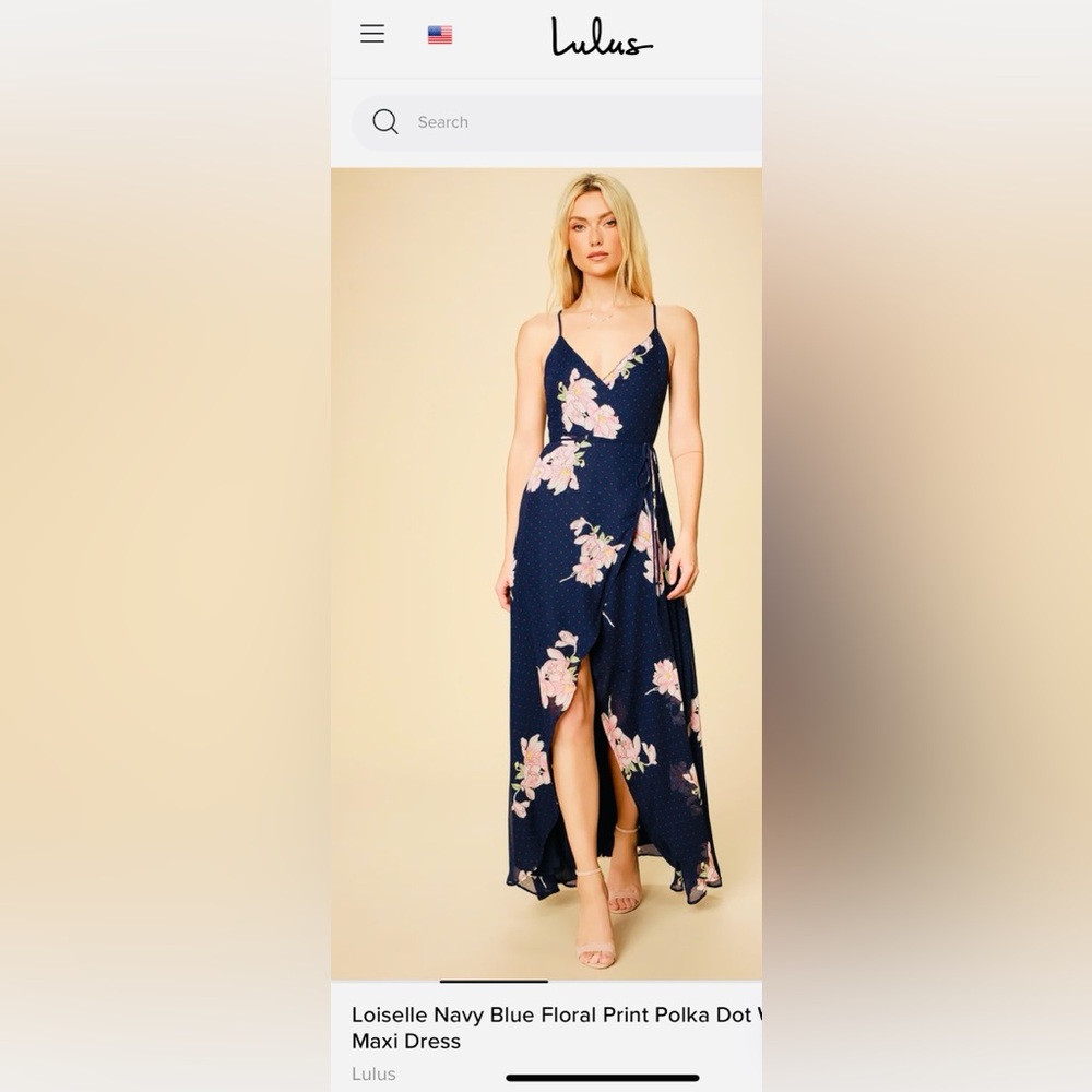 NWT Lulus Loiselle Navy Blue Floral Print Polka Dot Wrap Maxi Dress size Large